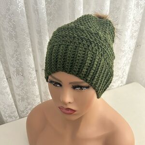 SOLD Hand made crochet hat with removable pompom